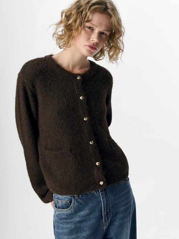 Object - Objsaggia Re L/S Knit Cardigan - 4872680 Seal Brown Melange Cardigans