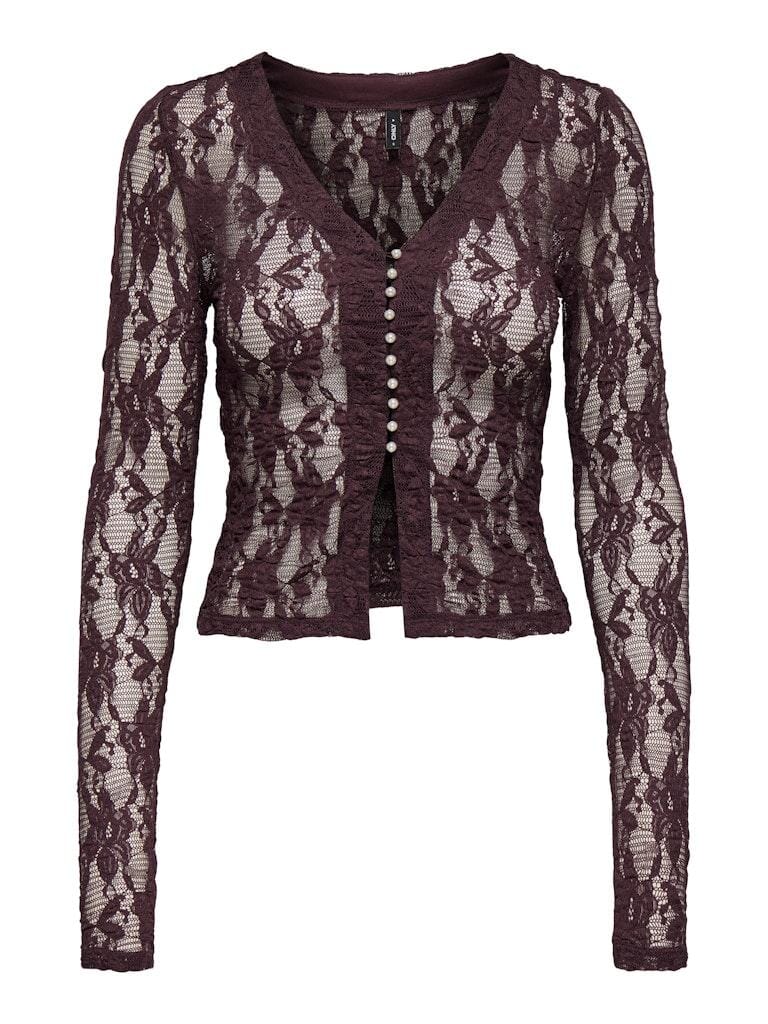 Only - Onlalba L/S V-Neck Lace Top - 4907612 Decadent Chocolate Bluser