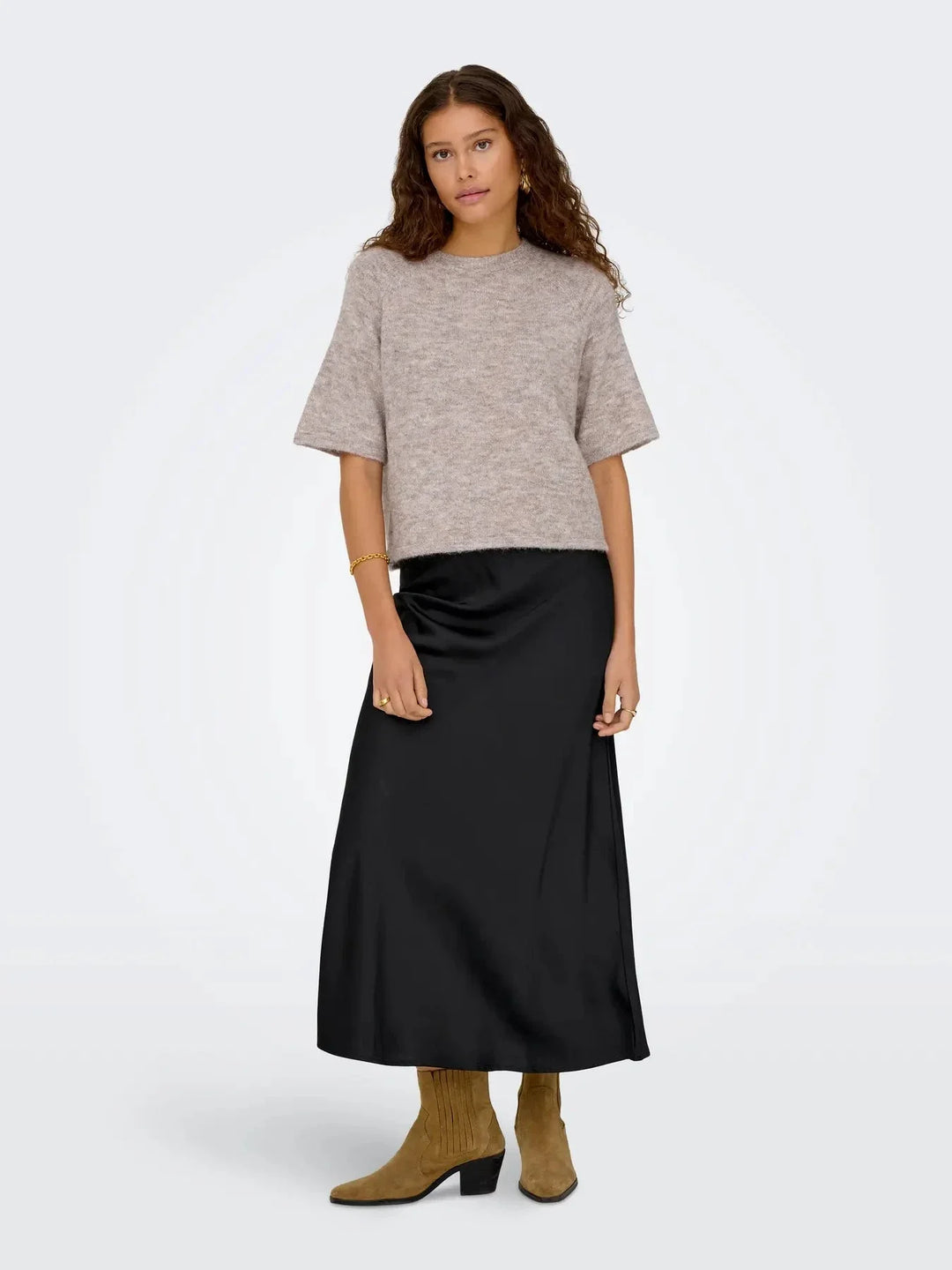 Only - Onlazu 2/4 Raglan O-Neck Knt - 4895122 String Melange Strikbluser