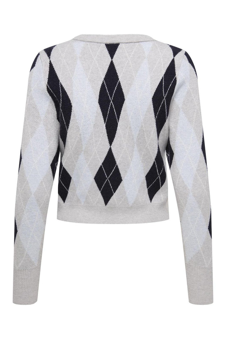 Only - Onlibi Ls Check O-Neck Cc Knt - 4947354 Light Grey Melange Night Sky/Cashmere Blue Mel/Babys B