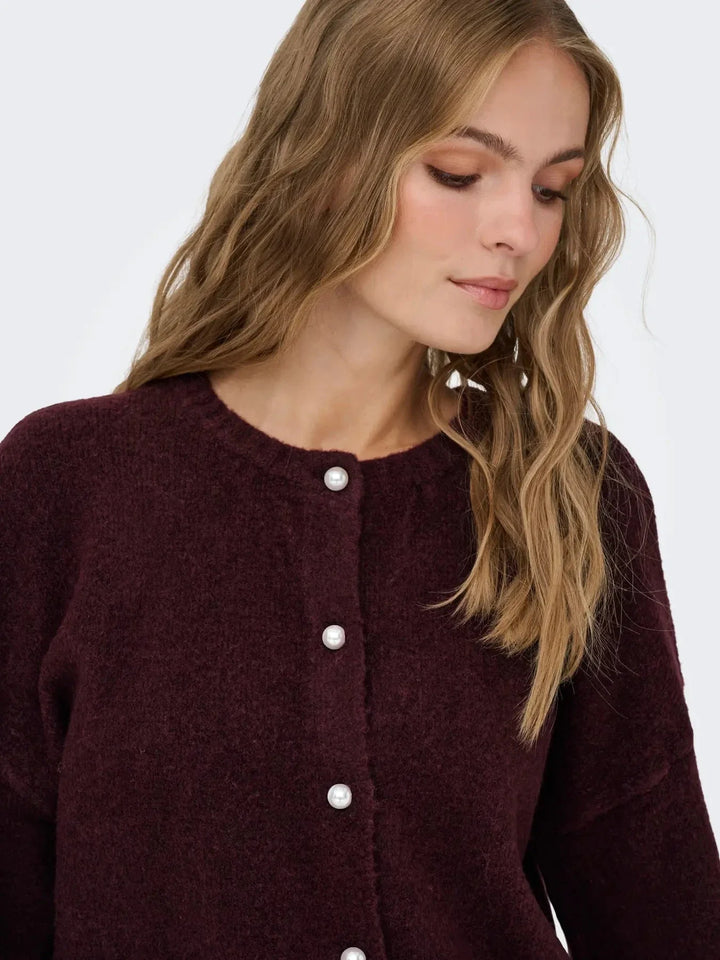 Only - Onlisabella L/S Cardigan Knt - 4902709 Winetasting Melange Cardigans