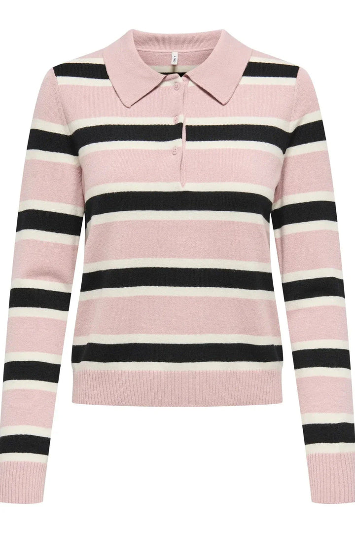 Only - Onllondon Ls Stripe Polo Cc Knt - 4947496 Burnished Lilac Babys Breath/Black/Dtm Button Strikbluser