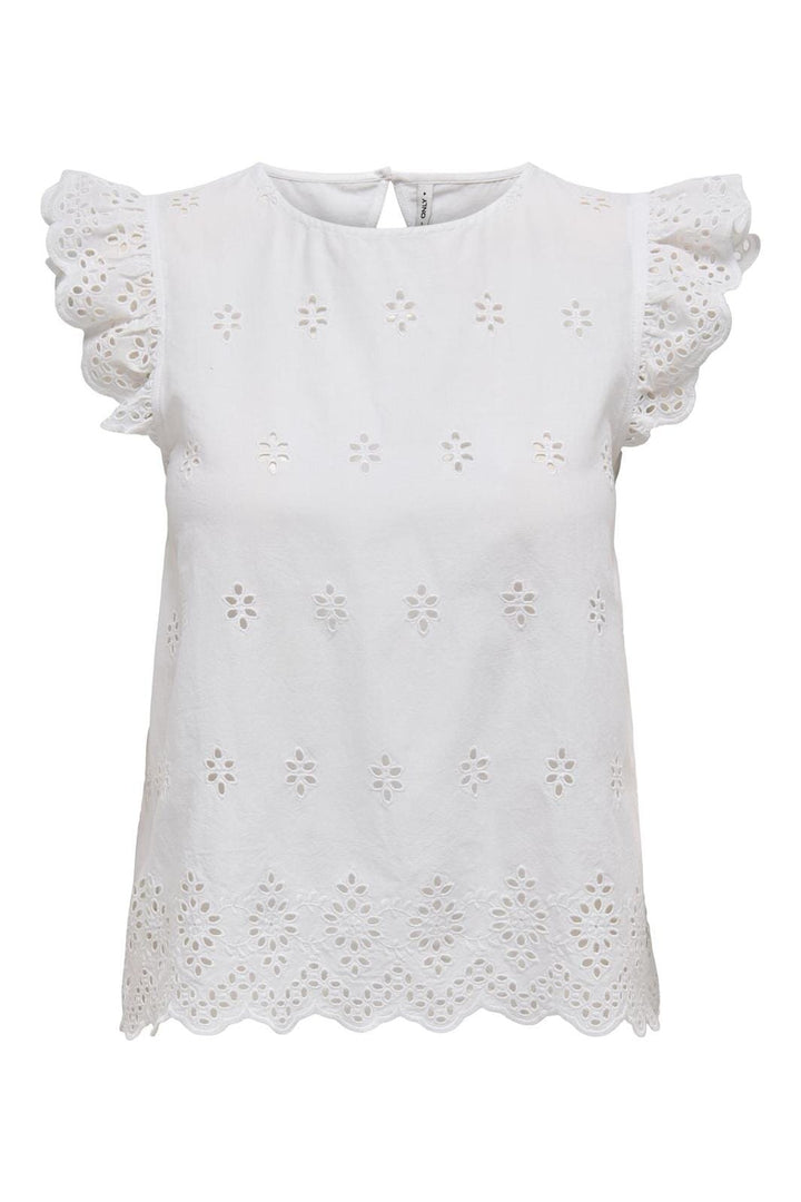 Only - Onllou Life Emb S/S Open Back Top - 4689283 Bright White