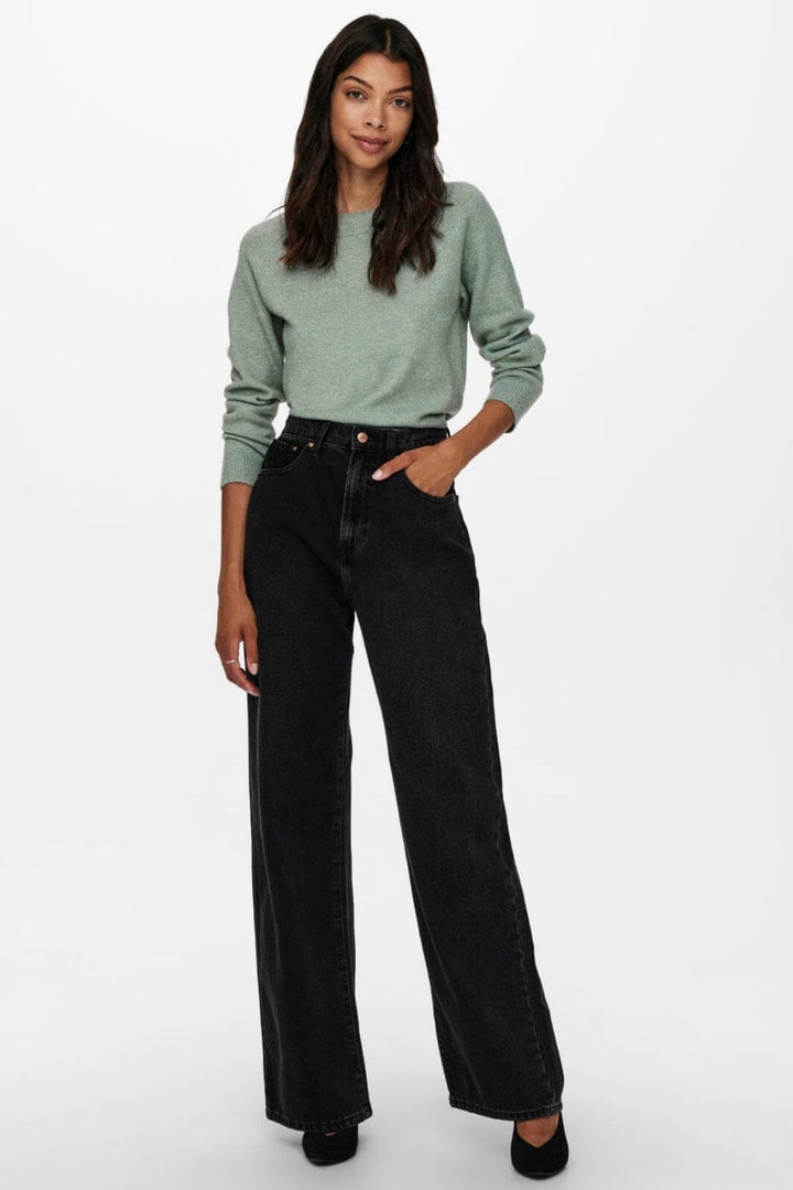 Only - Onlrica Life L/S Pullover Knt - 3601186 Chinois Green White Melange Strikbluser