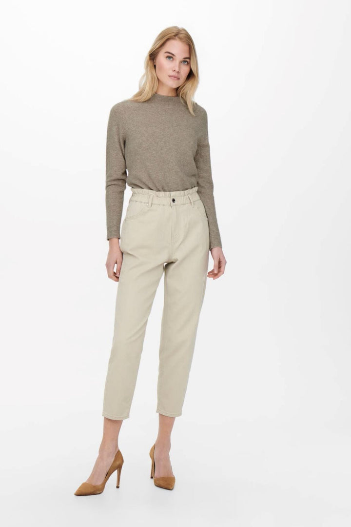 Only - Onlrica Life L/S Pullover Knt - 3793719 Beige W. Melange Strikbluser