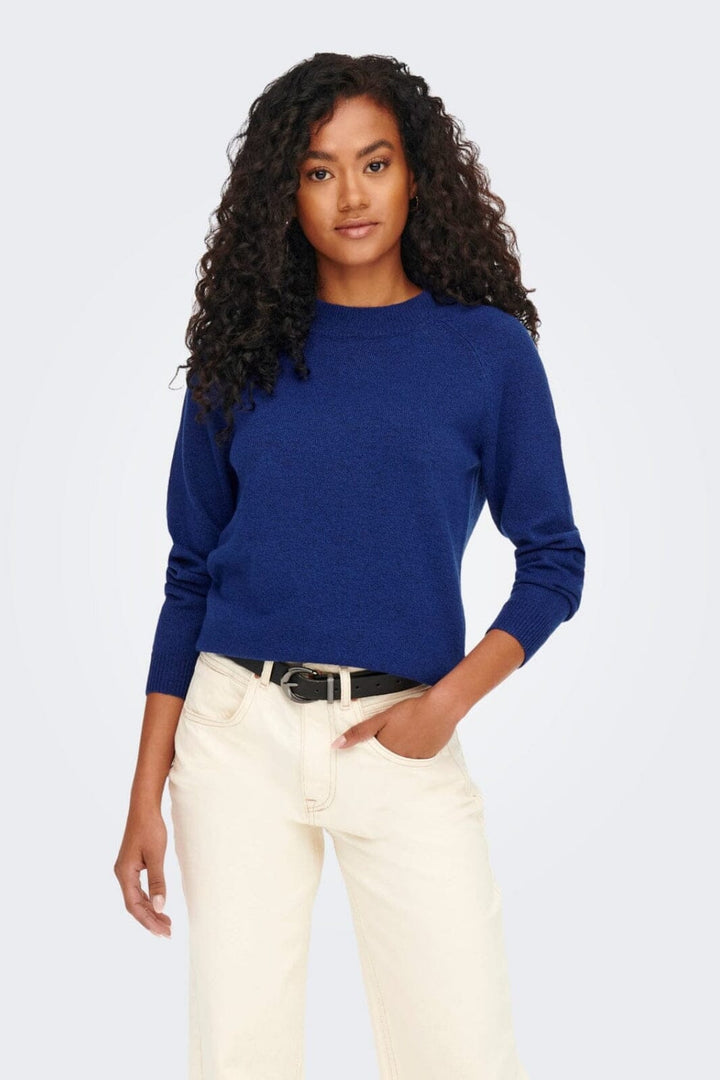 Only - Onlrica Life L/S Pullover Knt - 3951720 Surf The Web W. Melange Strikbluser