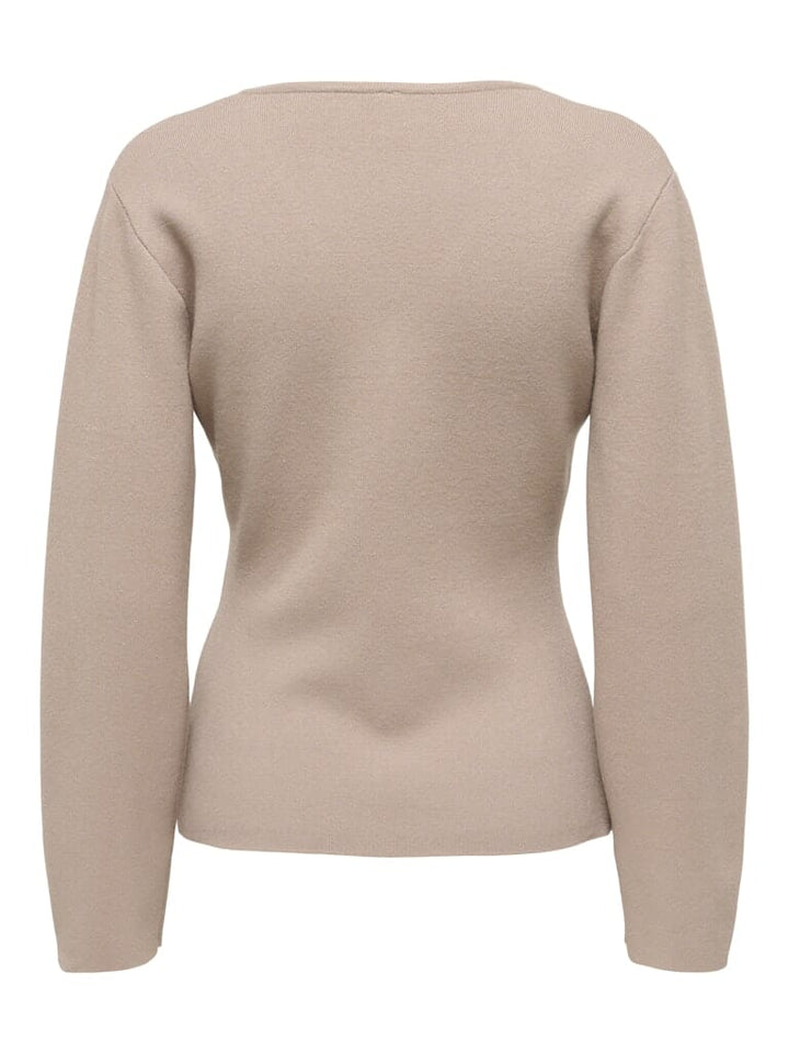 Only - Onlviola Ls Fit V-Neck Knt - 4967667 Mocha Meringue Strikbluser