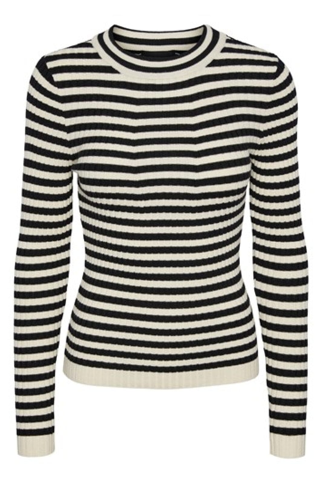 Pieces - Pccrista Ls O-Nech Knit Noos - Black With Birch Bluser