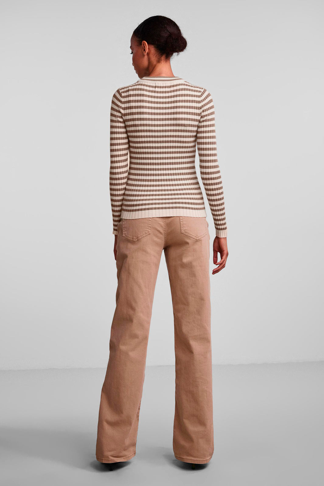 Pieces - Pccrista Ls O Neck Knit Noos Bc - Fossil/With Brich Bluser