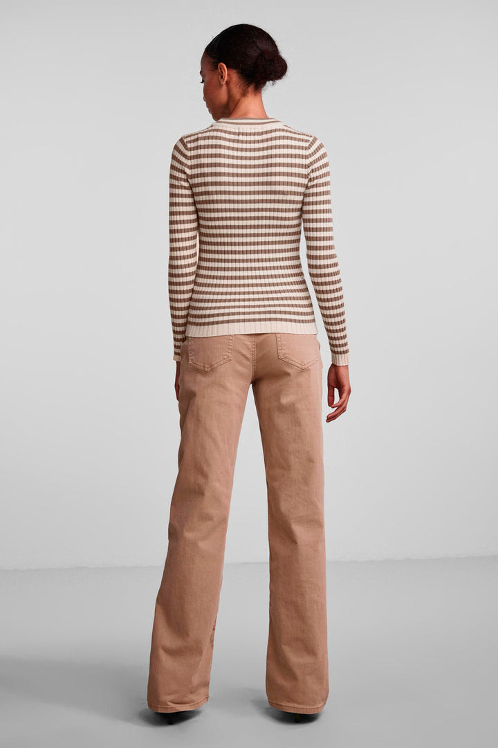 Pieces - Pccrista Ls O Neck Knit Noos Bc - Fossil/With Brich Bluser