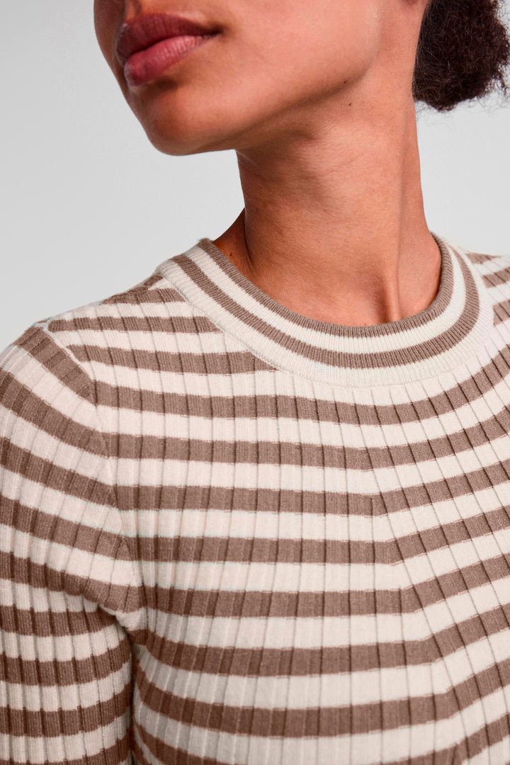 Pieces - Pccrista Ls O Neck Knit Noos Bc - Fossil/With Brich Bluser