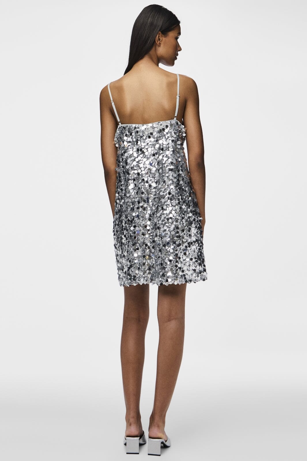 Pieces - Pcdisco Mini Strap Dress Kca 17155269 - 4670407 - Silver Sequins