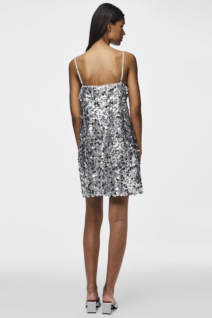 Pieces - Pcdisco Mini Strap Dress Kca 17155269 - 4670407 - Silver Sequins