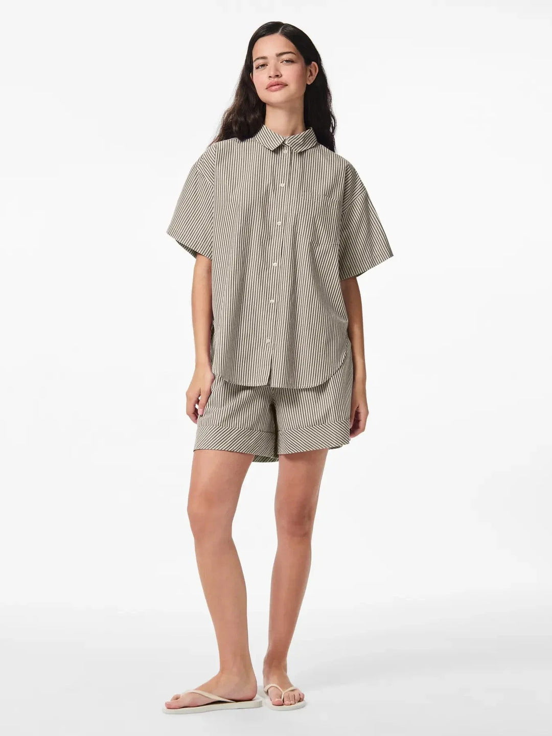 Pieces - Pcfemme Ss Loose Shirt - 4900771 Birch Delicioso Skjorter