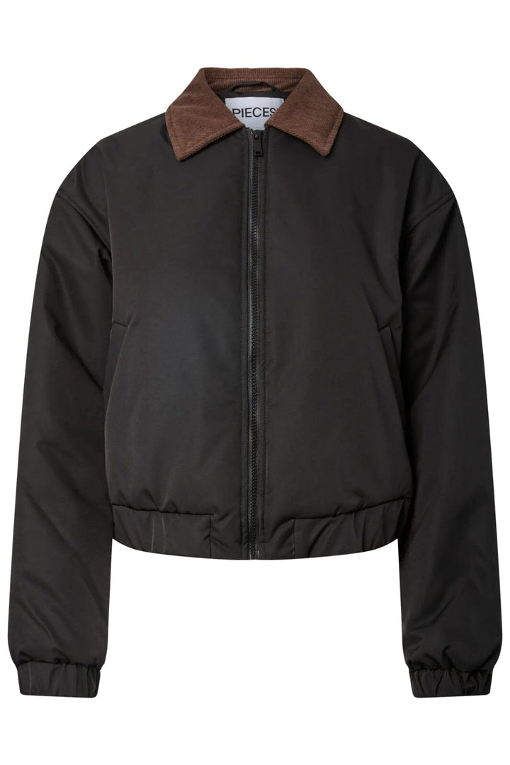 Pieces - Pcjorma Short Padded Bomber Jacket - 4945099 Black Seal Brown Frakker