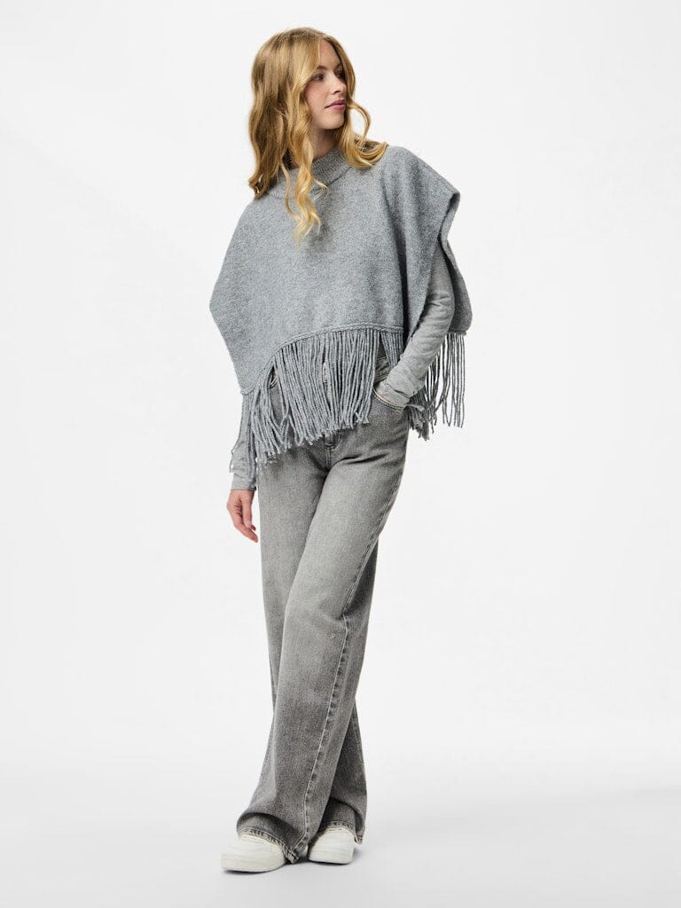 Pieces - Pcjulle Poncho - 4835307 Light Grey Melange Ponchoer