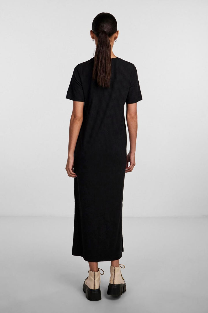 Pieces - Pckylie Ss O-Neck Ankle Dress - Black Kjoler