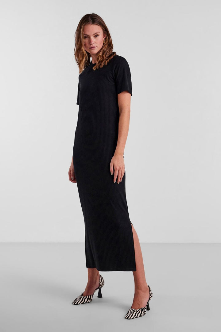 Pieces - Pckylie Ss O-Neck Ankle Dress - Black Kjoler