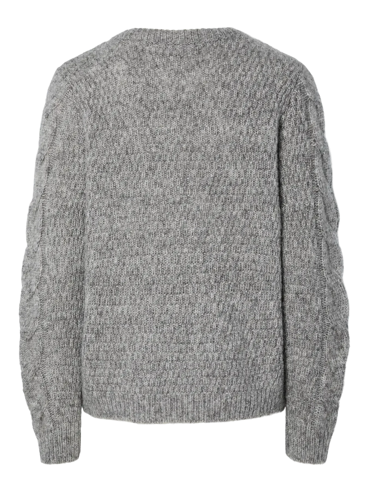Pieces - Pcnina Ls V-Neck Knit - 4799696 Medium Grey Melange Strikbluser