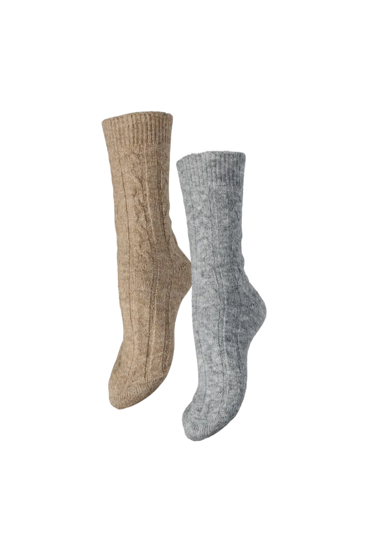 Pieces - Pcnonna Xmas Socks 2 Pack Fp - 4635286 Silver Mink Medium Grey Melange Strømper