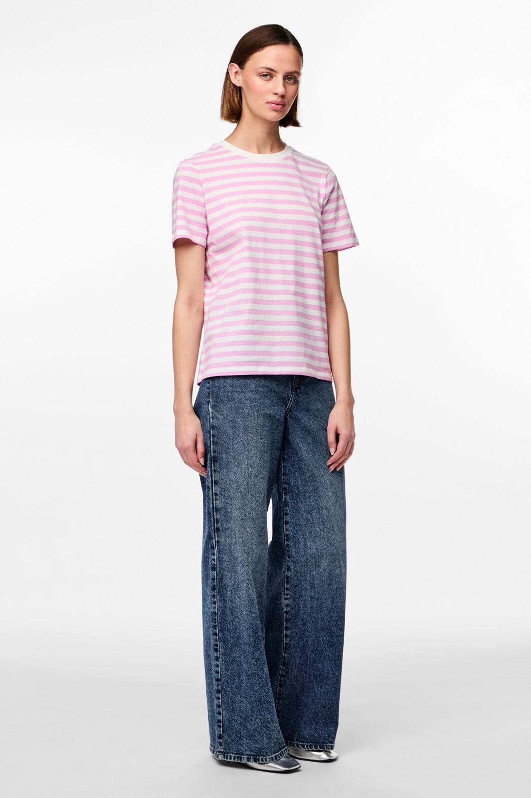 Pieces - Pcria Ss Tee Stripes - 4474679 Pastel Lavender Bright White