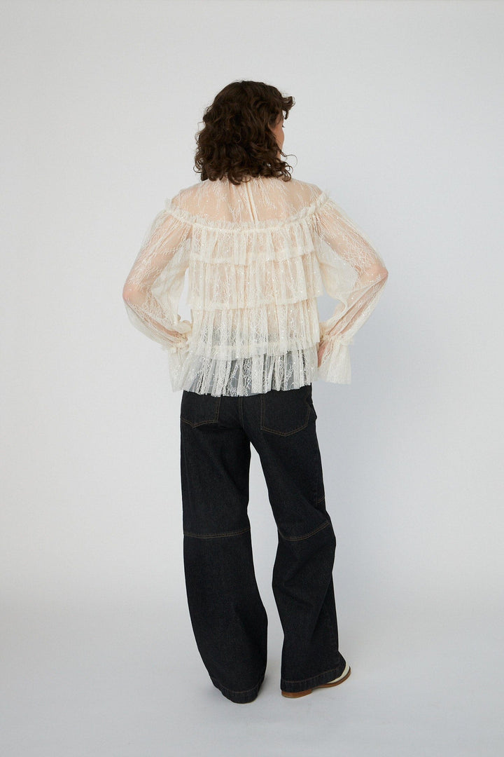 Stella Nova - Sheer Frill Lace Blousels54-2504 - 029 Creme Bluser