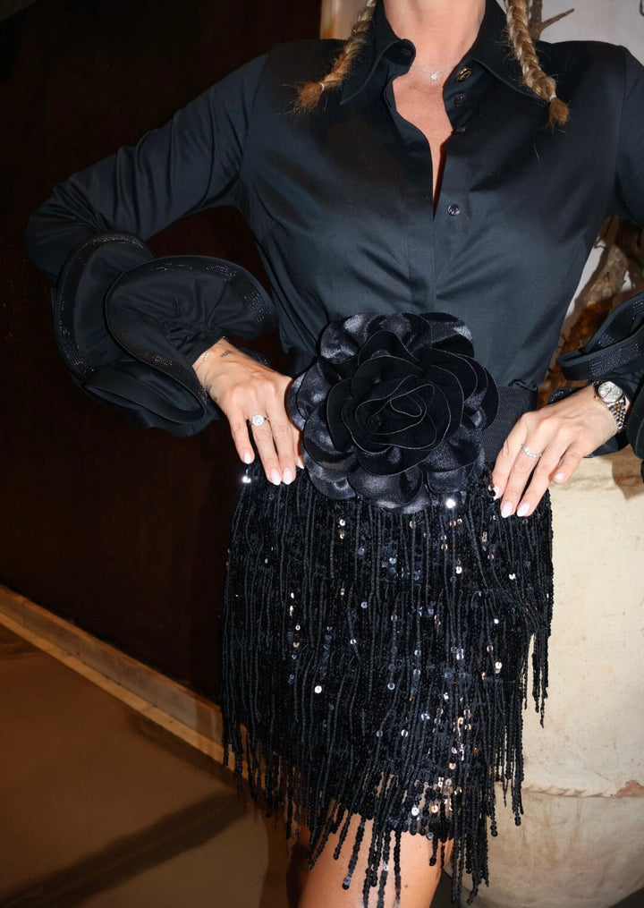 Valentin Studio - Fringe Sequins Skirt - Black Nederdele