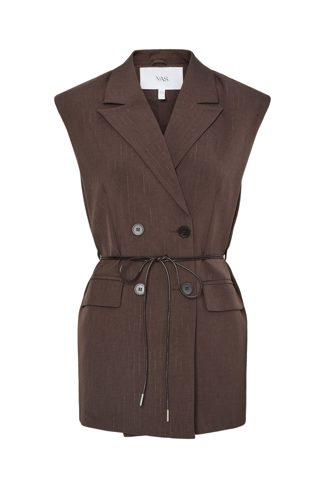 Y.A.S - Yasshimma Waistcoat - 4877080 Chocolate Brown W. Metallic Pinstripe