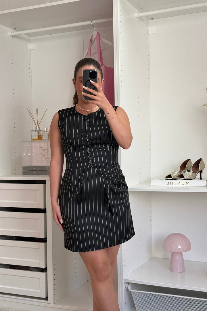 Yellow Lane - Tilde Stripe Skirt 166146 - 100 - Black Nederdele