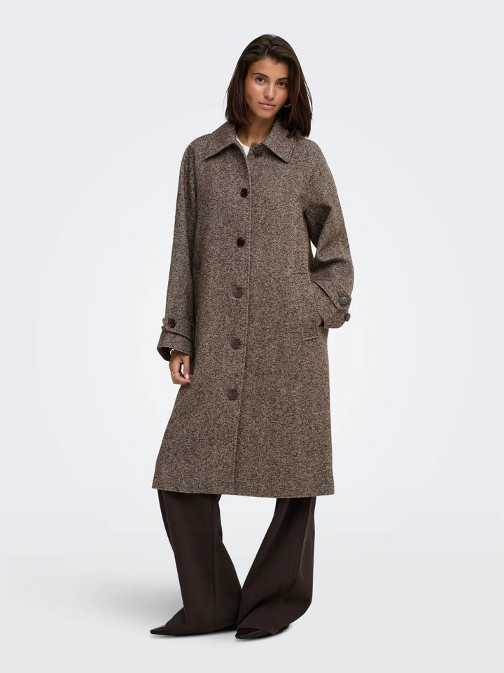 JDY - Jdyvinga Herringbone Long Coat Yfm - 5044304 Chocolate Torte Herringbone