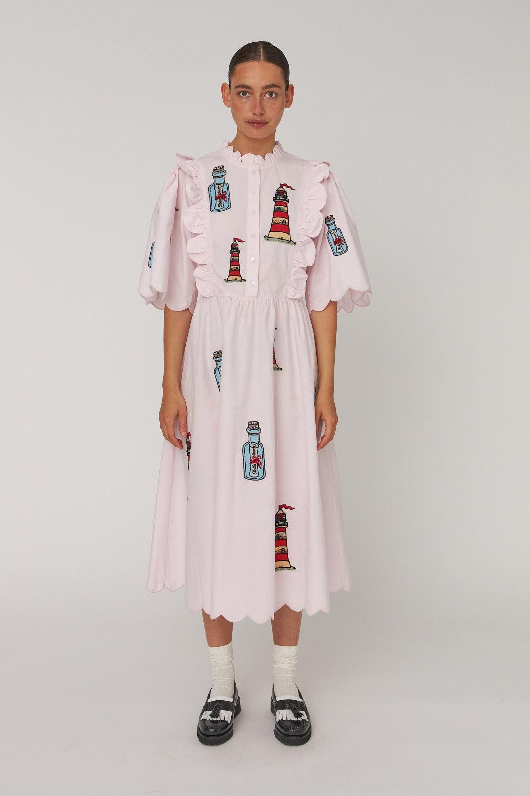 Stella Nova - Embroidered Midi Dress With Scallopseb61-4430 - 558 Pale Pink