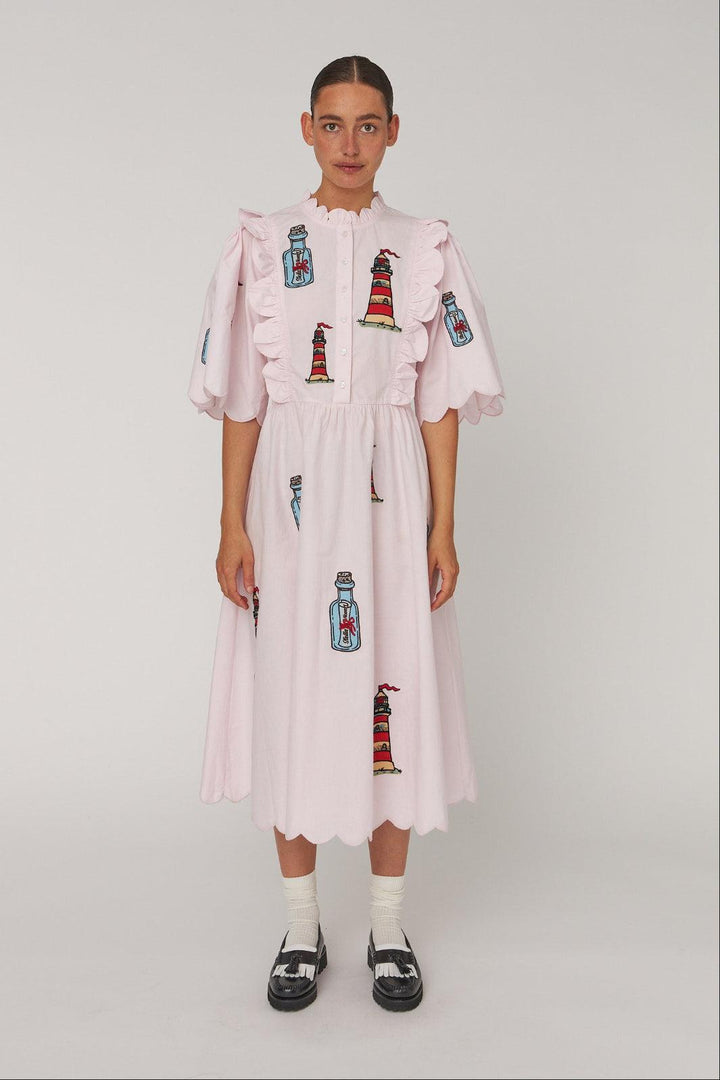 Stella Nova - Embroidered Midi Dress With Scallopseb61-4430 - 558 Pale Pink