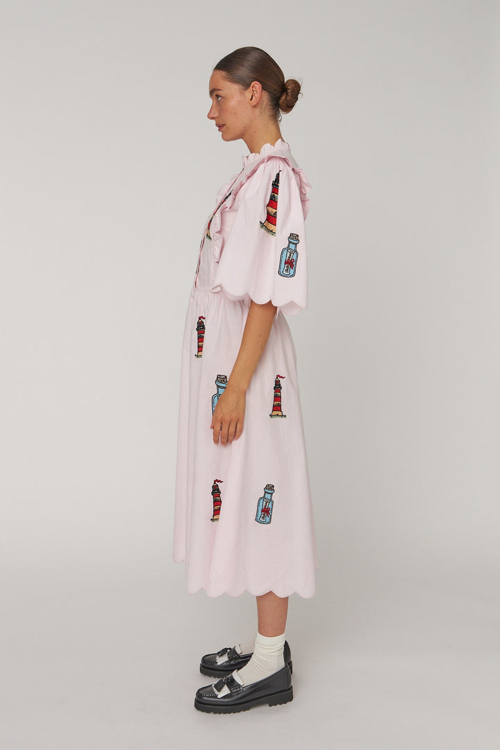Stella Nova - Embroidered Midi Dress With Scallopseb61-4430 - 558 Pale Pink