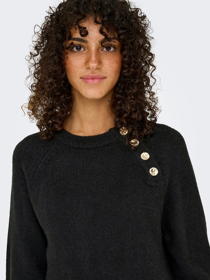 Only - Onlemma Life Ls Button Onec Dress Cc Knt - 4853473 Black Gold Button