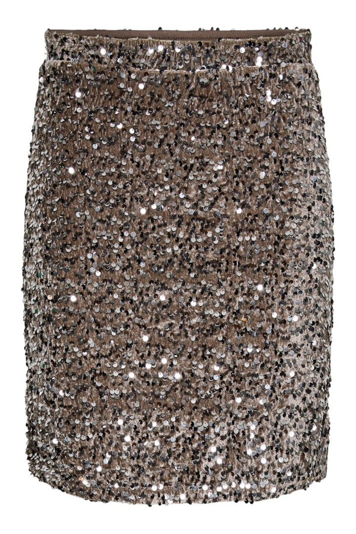 Pieces - Pckam New Short Skirt - 4641528 Morel Silver Sequins