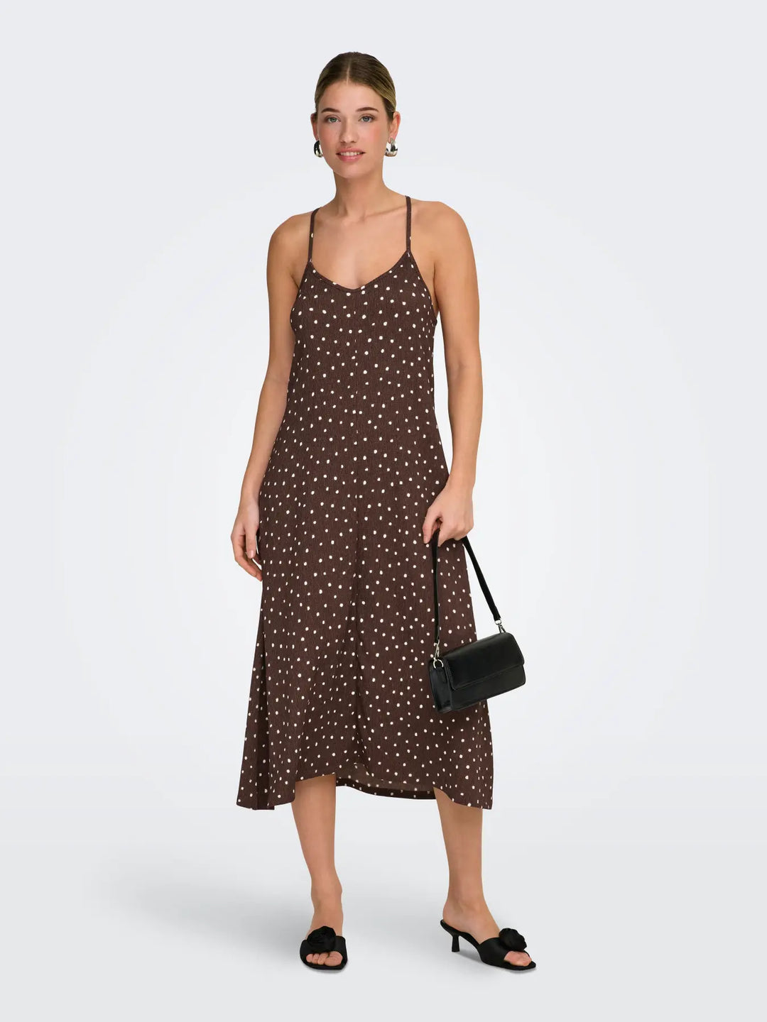 Only - Onlmolly S/L V-Neck Dress - 4989241 Shopping Bag Cloud Dancer Dots (Milly)