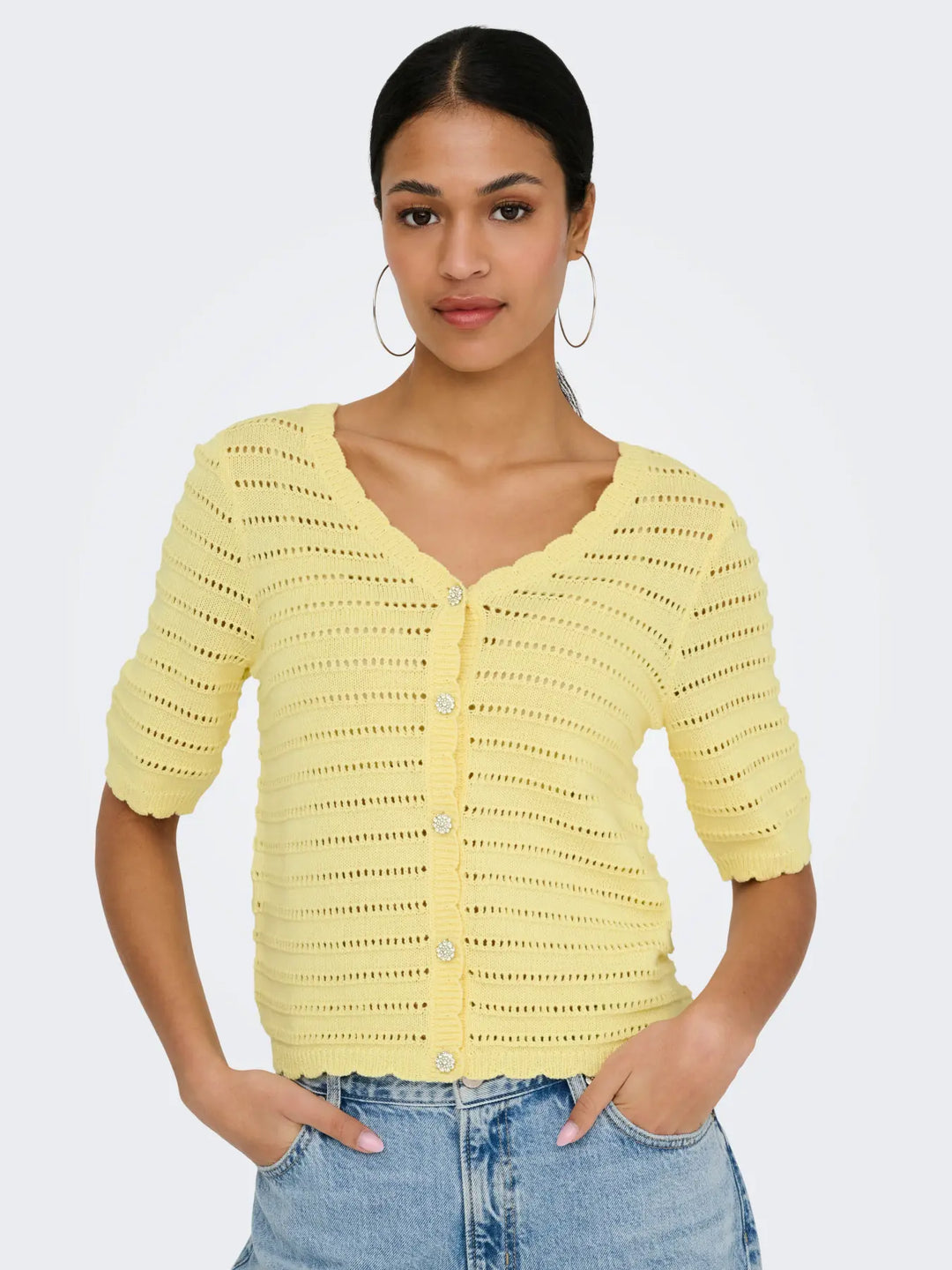 JDY - Jdytanja 2/4 V-Neck Cardigan Knt - 5020381 Double Cream