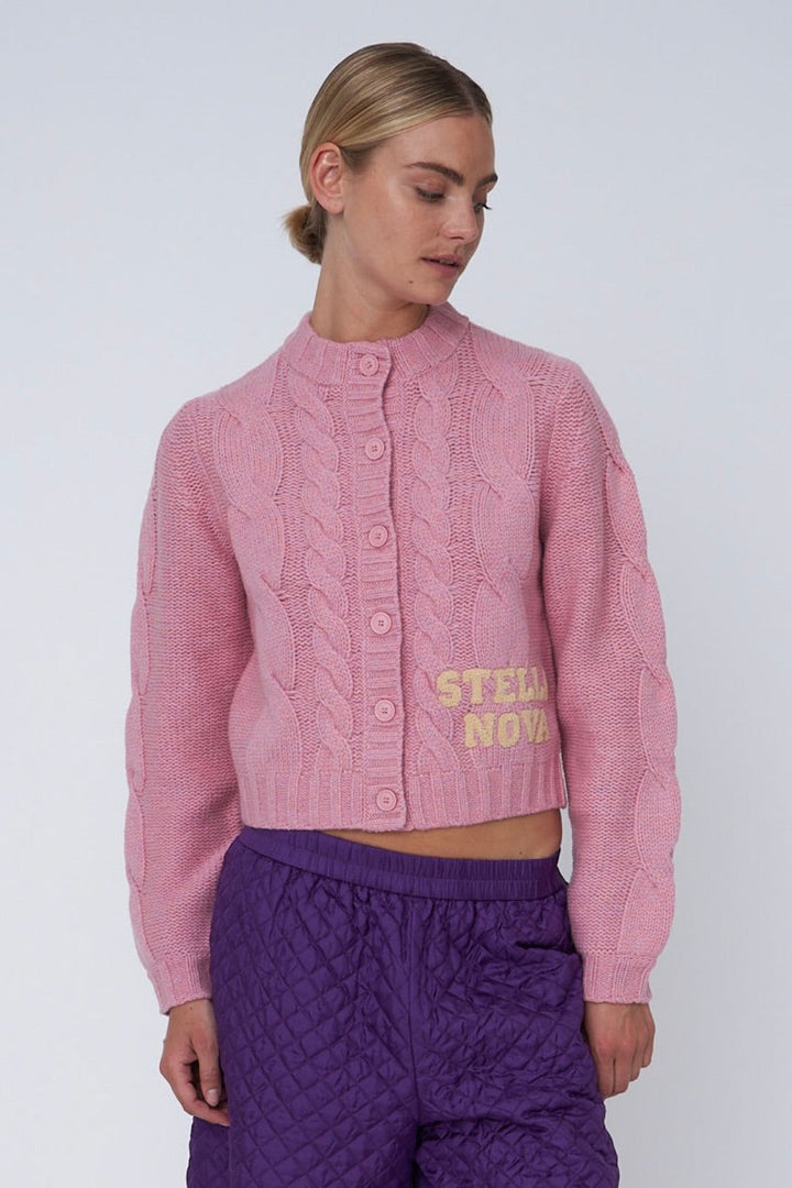 Stella Nova - Cropped Cable Cardigan In Wool Mixsh61-3400 - 517 Lilac