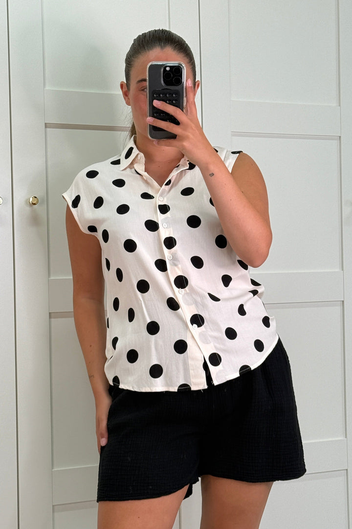 A-bee - Cleo Polka Dot Blouse - Beige Bluser 