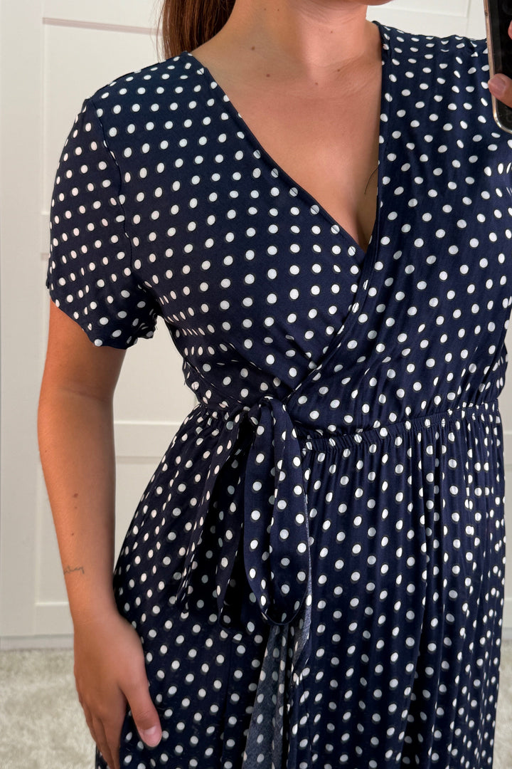 A-bee - Ginevra Dot Wrap Dress - Navy Kjoler 