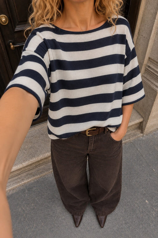 A-Bee - Ivy 70125 - Navy / Off-White Stripe T-shirts 