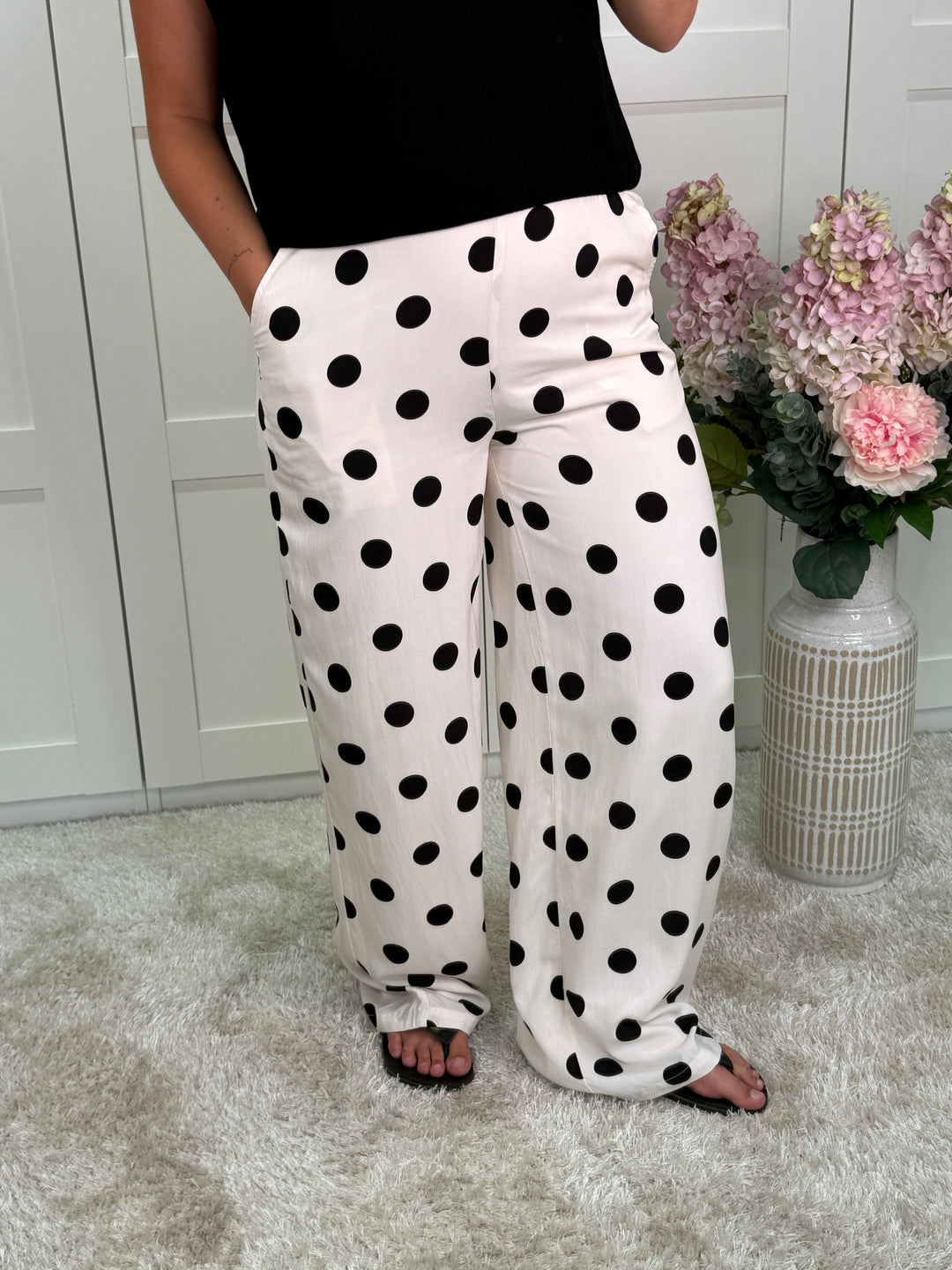 A-bee - Juliana Wide Dot Pants - Beige Bukser 