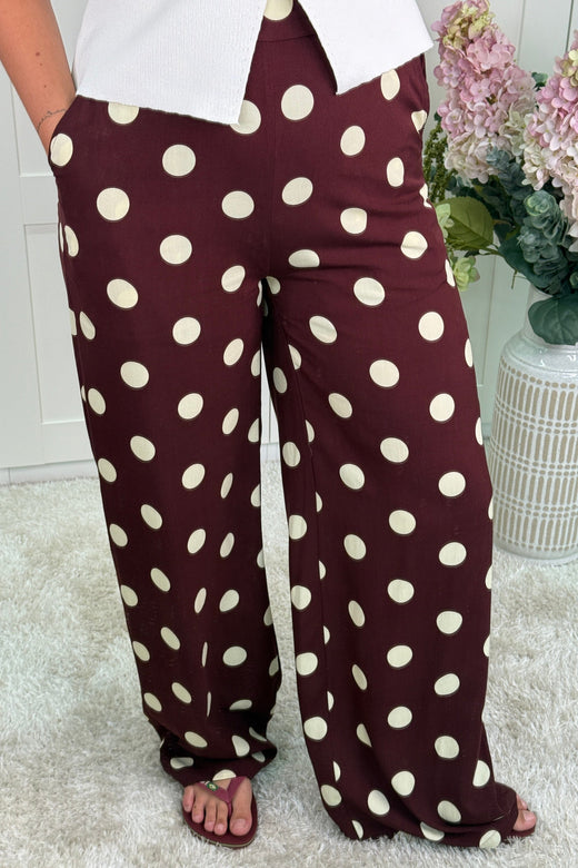 A-bee - Juliana Wide Dot Pants - Chocolate Bukser 