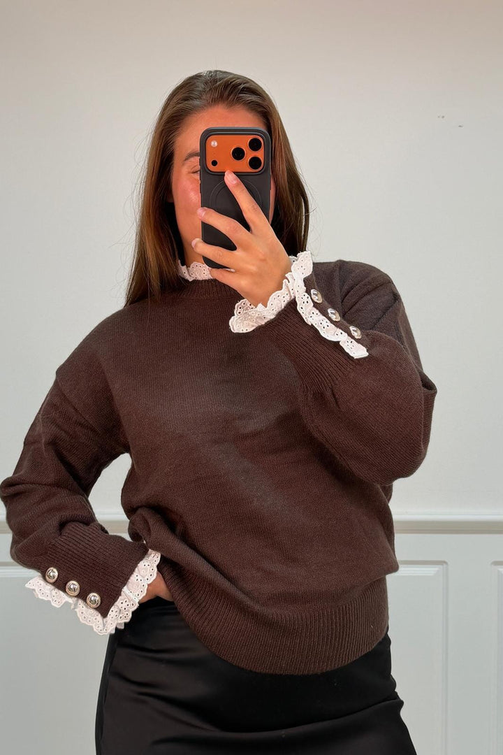 A-bee - Mirielle knit Sweater - Chocolate Strikbluser 