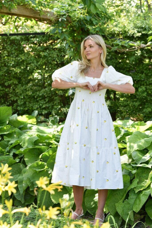 A-View - Cheri Fruit Dress AV8034 - 200 - White/Yellow Kjoler 