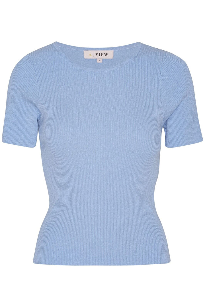 A-View - Rib Knit Short Sleeve Top - 282 Light Blue