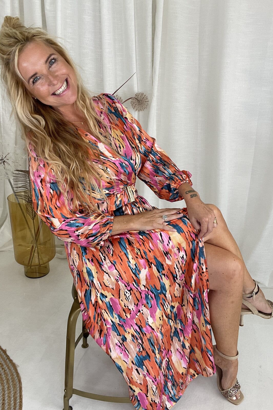 Anobel Copenhagen - Long Printed Dress With Belt 7185 - Red