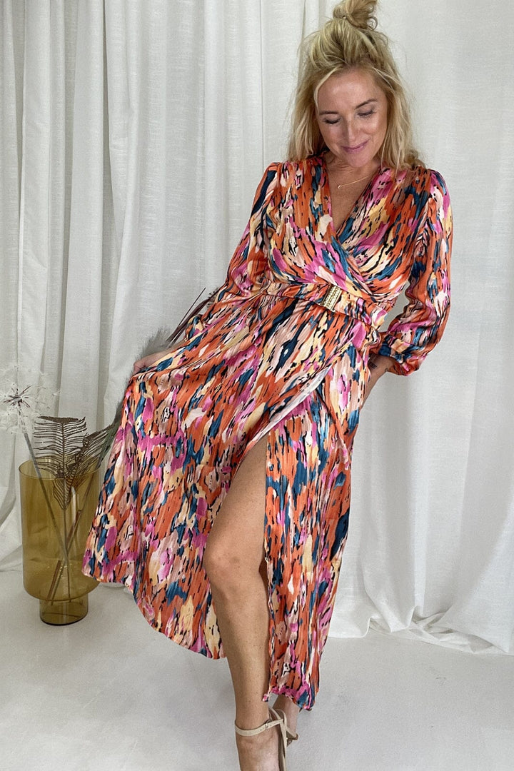Anobel Copenhagen - Long Printed Dress With Belt 7185 - Red