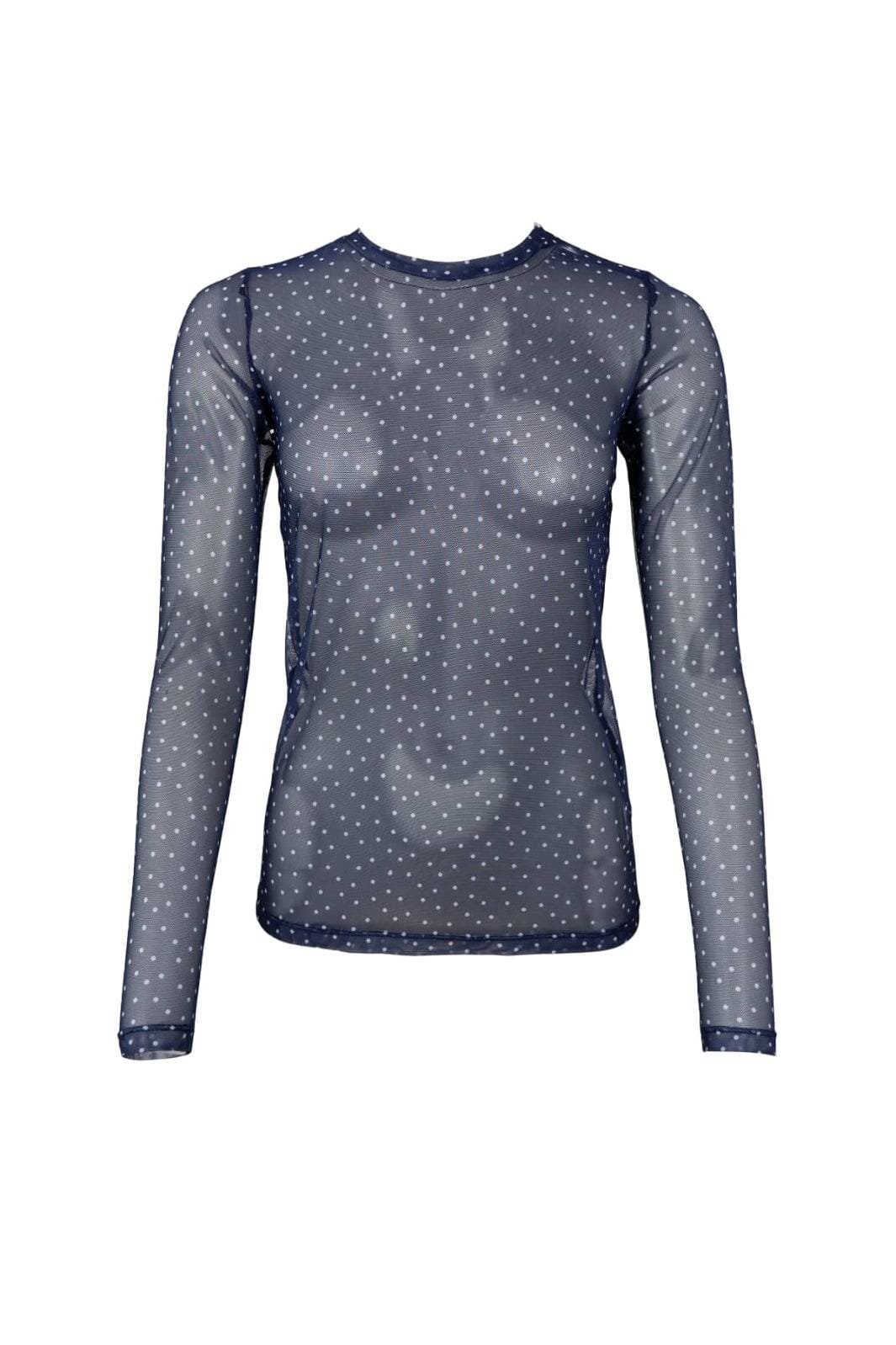 Black Colour - Bcanne Mesh Blouse 41138 - Shirts - Navy Dot Bluser 