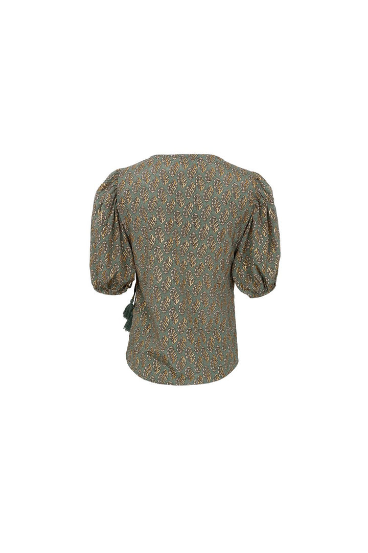 Black Colour - Bcluna Puff Sleeve Wrap Blouse 39175 - Olive Mist